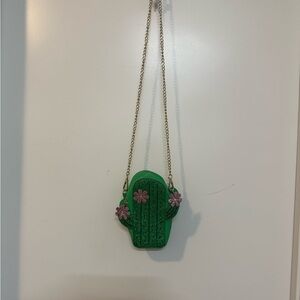 “C” Logo Green Cactus Crossbody Bag with Pink Accents